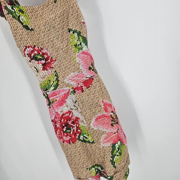 Farm Rio Crossback Linen Romper Brown Floral Ruffle Frilled Tie Waist Size S - Picture 4 of 9